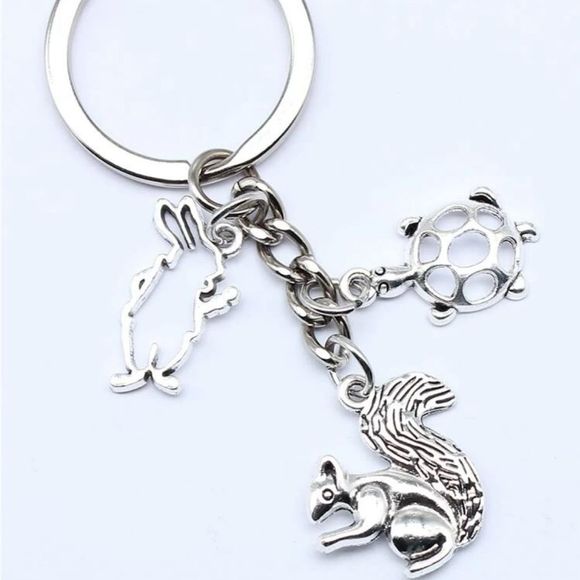 New Squirrel Turtle Rabbit Purse Charm Keychain Silver Stocking Stuffer Gift - Picture 1 of 5